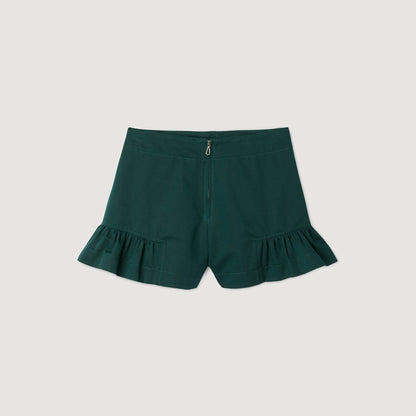 Sandro Flared ruffled shorts Bottle Green