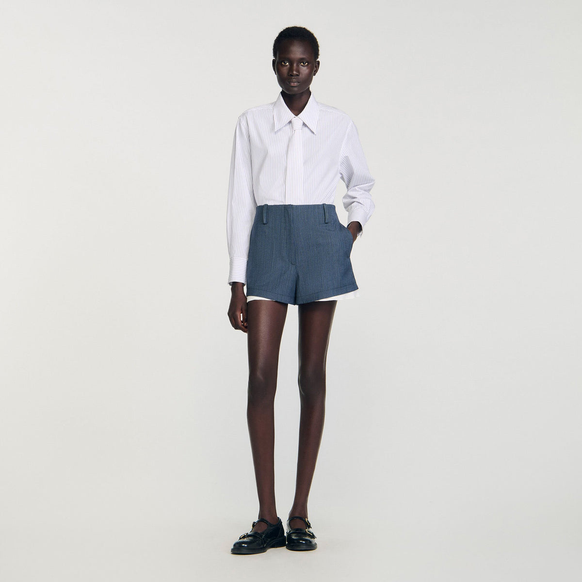 Sandro Striped layered shorts Blue