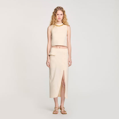 Sandro Knit crop top with necklace Ecru