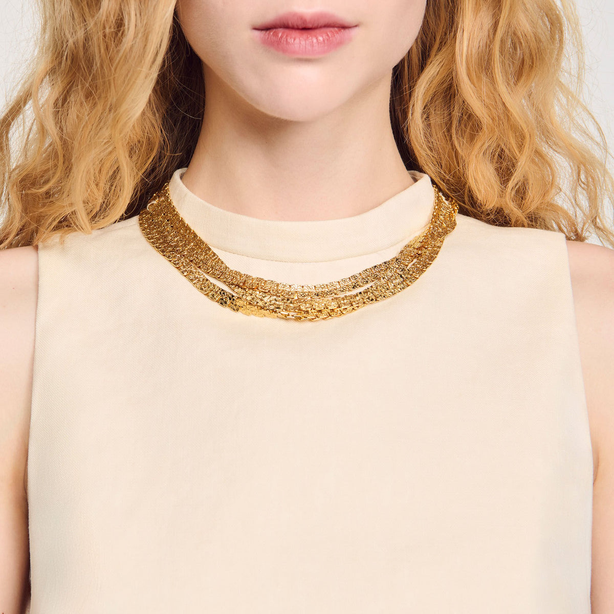 Sandro Knit crop top with necklace Ecru