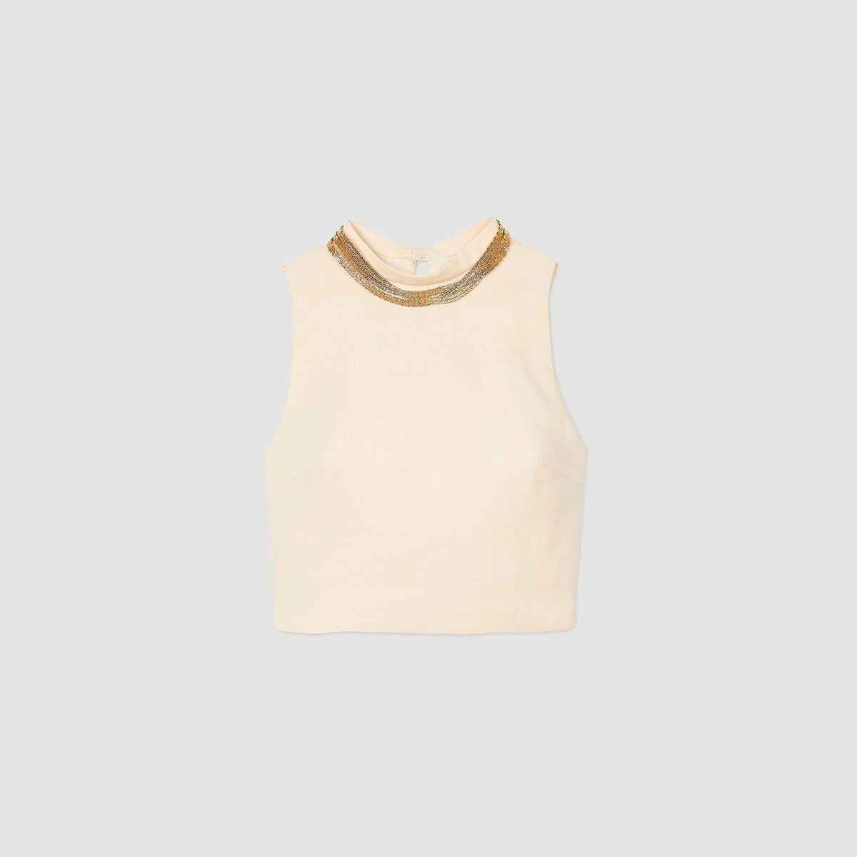 Sandro Knit crop top with necklace Ecru
