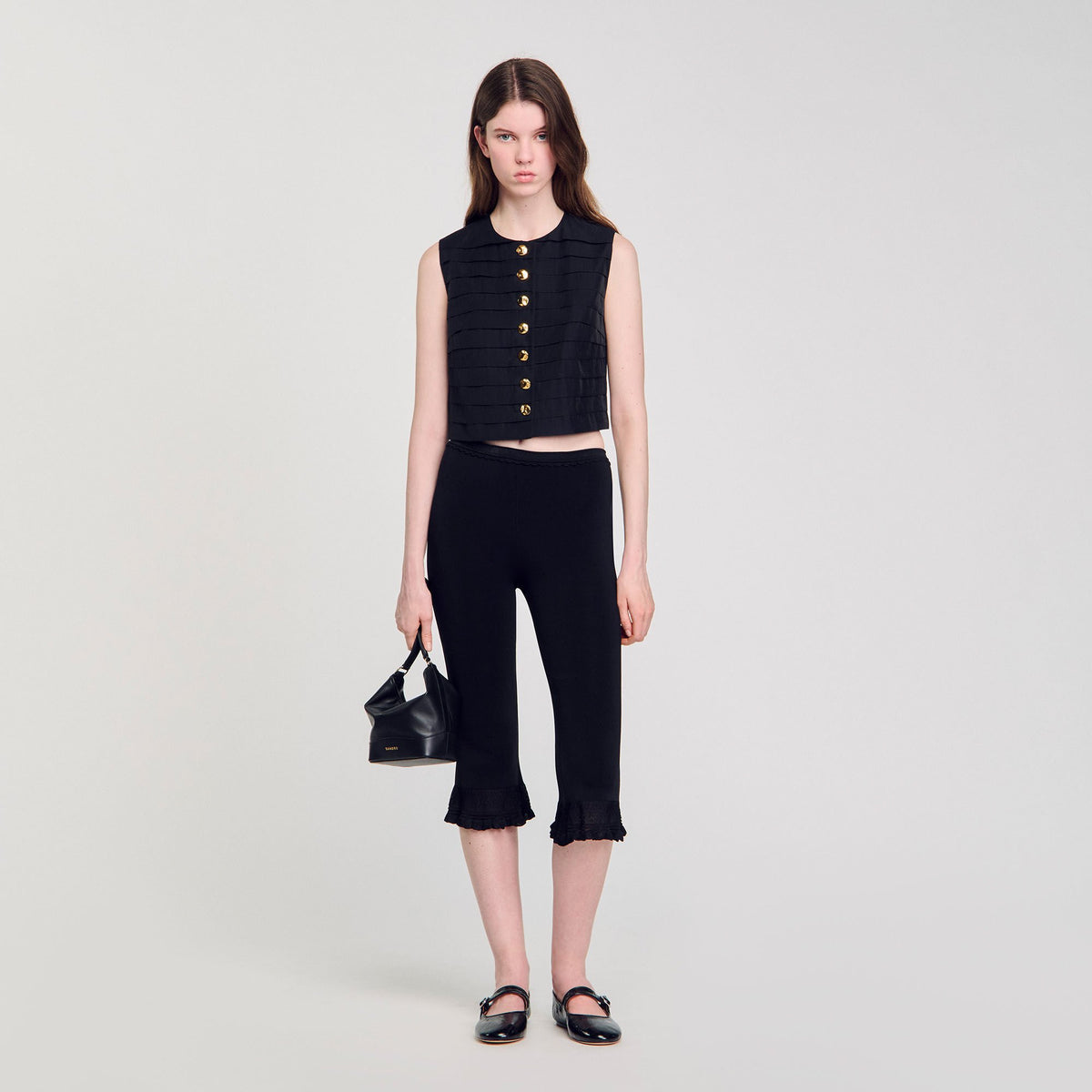 Sandro Pleated crop top Black