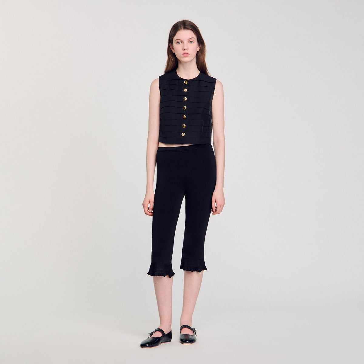 Sandro Pleated crop top Black