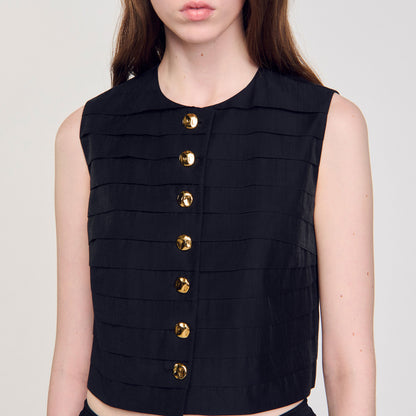 Sandro Pleated crop top Black
