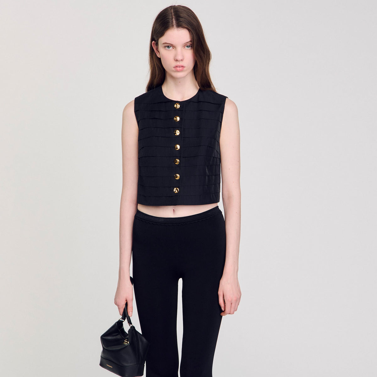 Sandro Pleated crop top Black