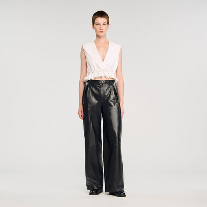Sandro Ruffled V-neck crop top Ecru