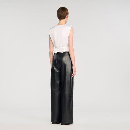 Sandro Ruffled V-neck crop top Ecru