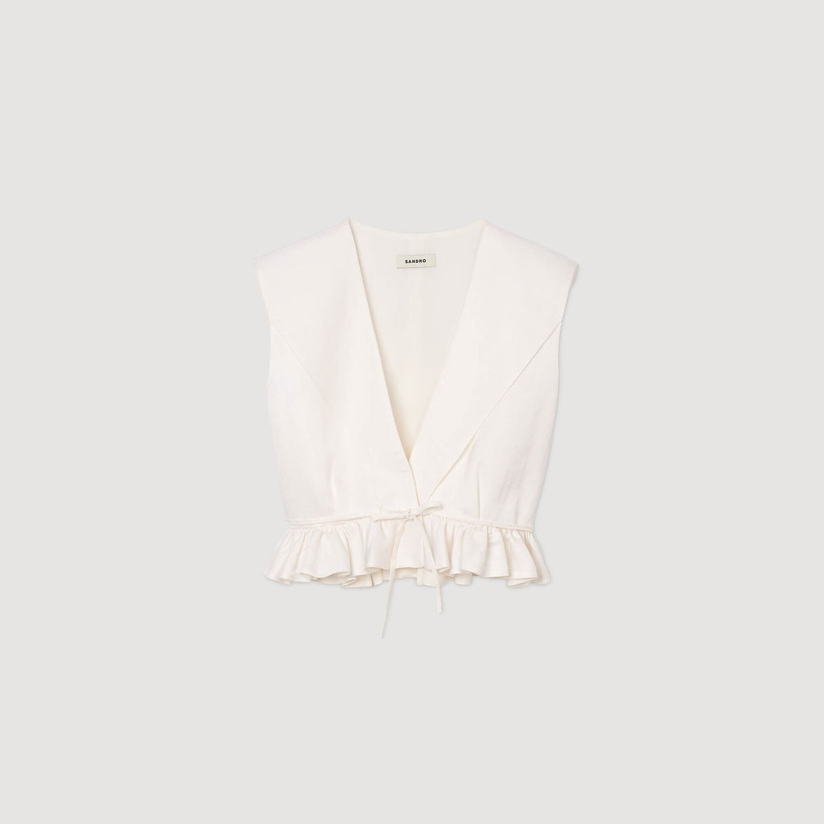 Sandro Ruffled V-neck crop top Ecru