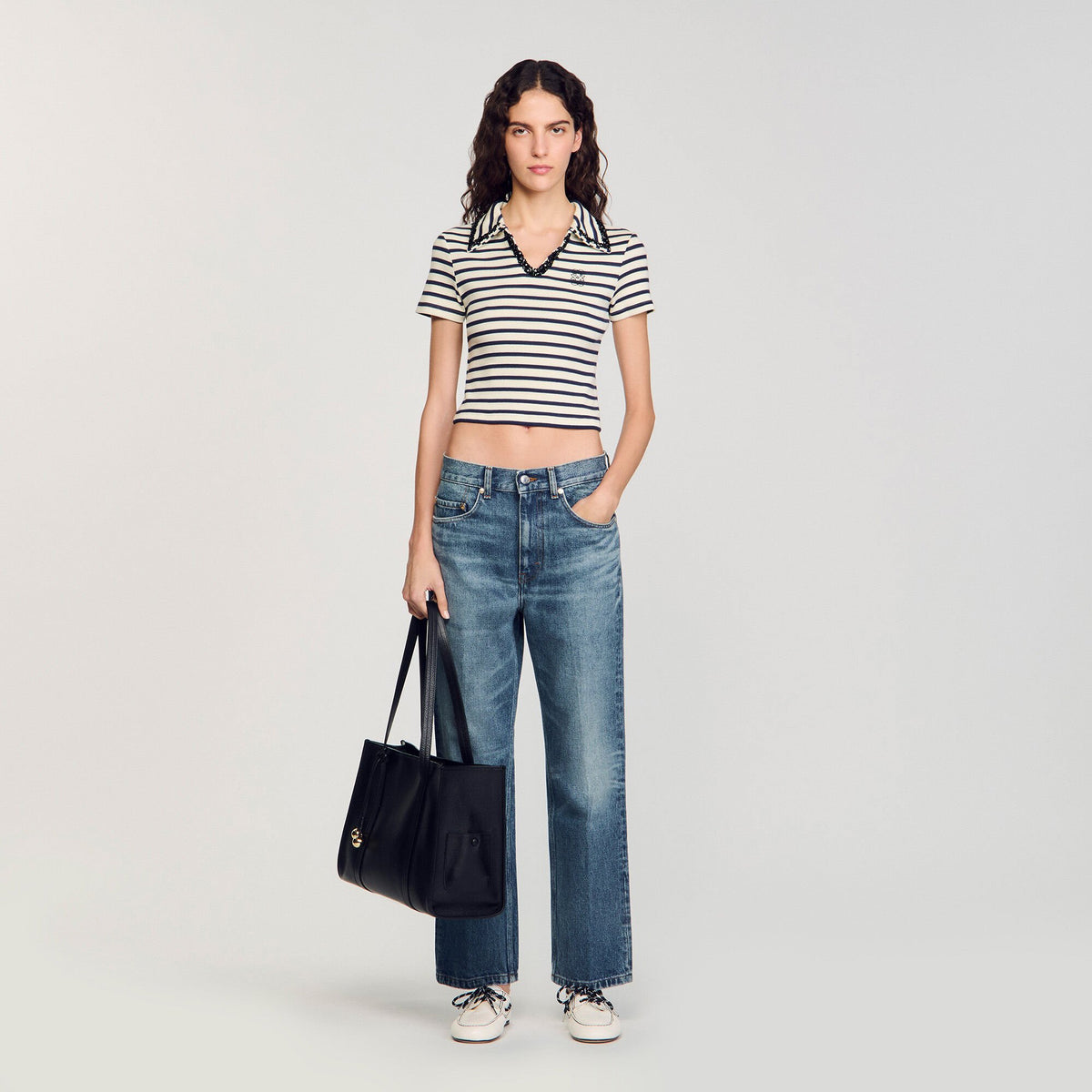 Sandro Striped polo shirt Ecru / Navy