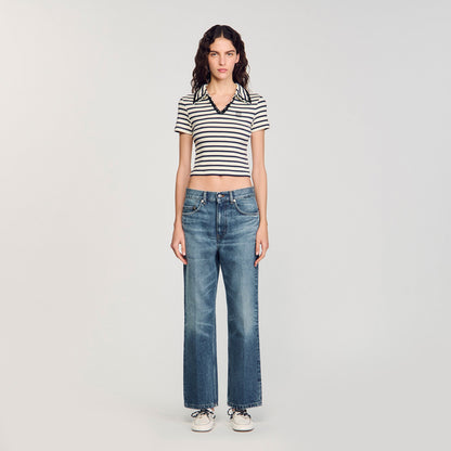 Sandro Striped polo shirt Ecru / Navy