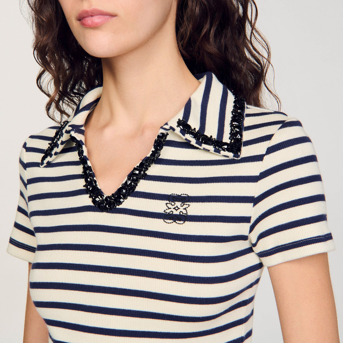 Sandro Striped polo shirt Ecru / Navy