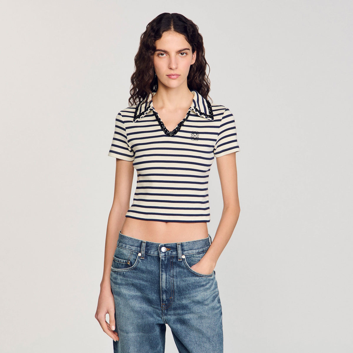 Sandro Striped polo shirt Ecru / Navy