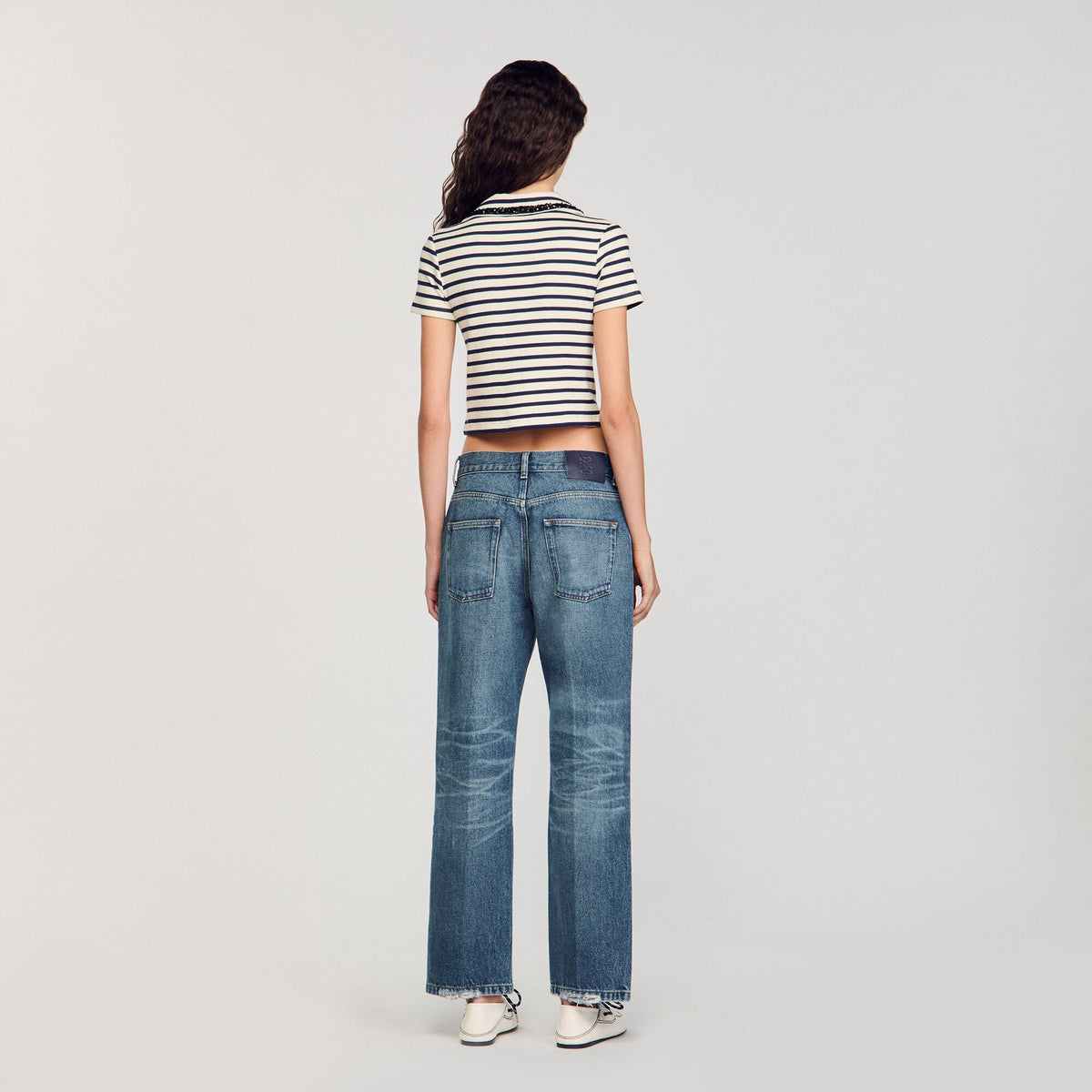 Sandro Striped polo shirt Ecru / Navy