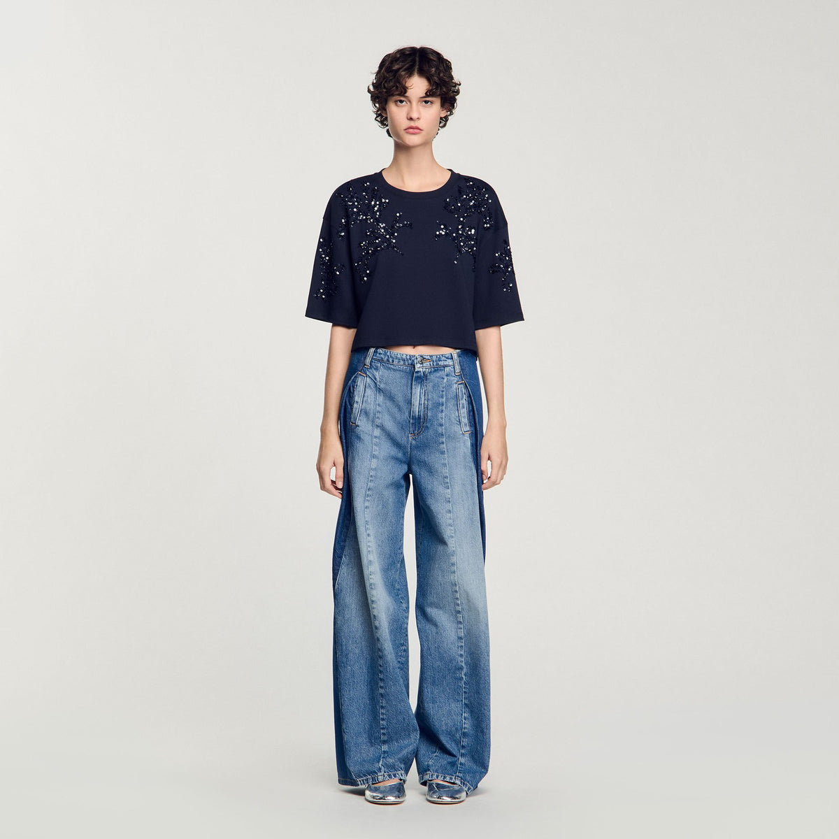 Sandro T-shirt with beaded details Navy Blue