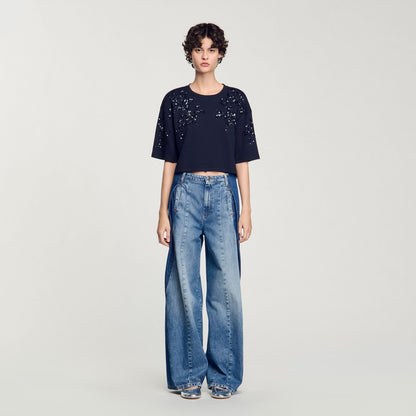 Sandro T-shirt with beaded details Navy Blue