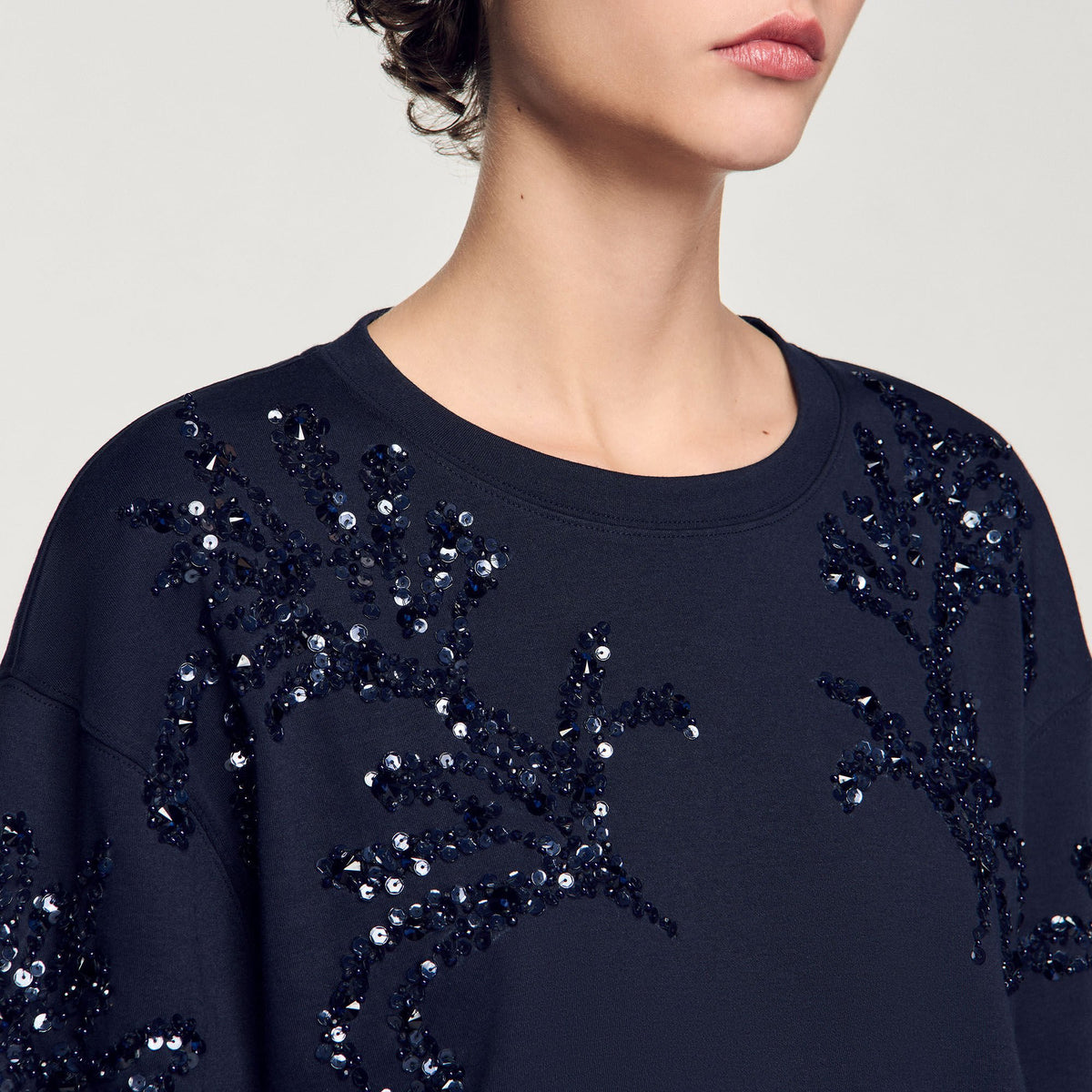 Sandro T-shirt with beaded details Navy Blue