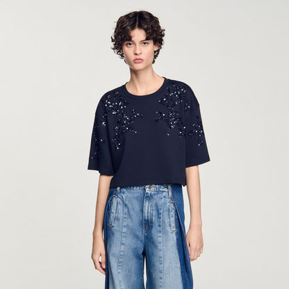 Sandro T-shirt with beaded details Navy Blue