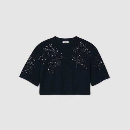 Sandro T-shirt with beaded details Navy Blue