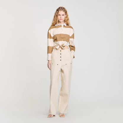Sandro Striped polo-neck T-shirt Beige