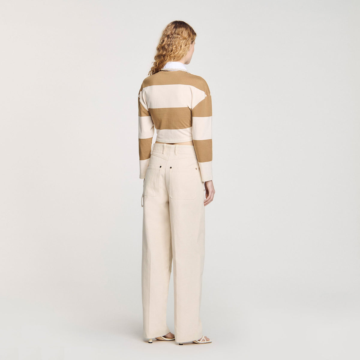 Sandro Striped polo-neck T-shirt Beige
