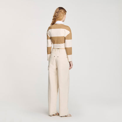 Sandro Striped polo-neck T-shirt Beige