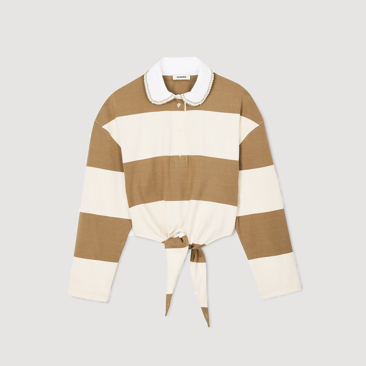 Sandro Striped polo-neck T-shirt Beige