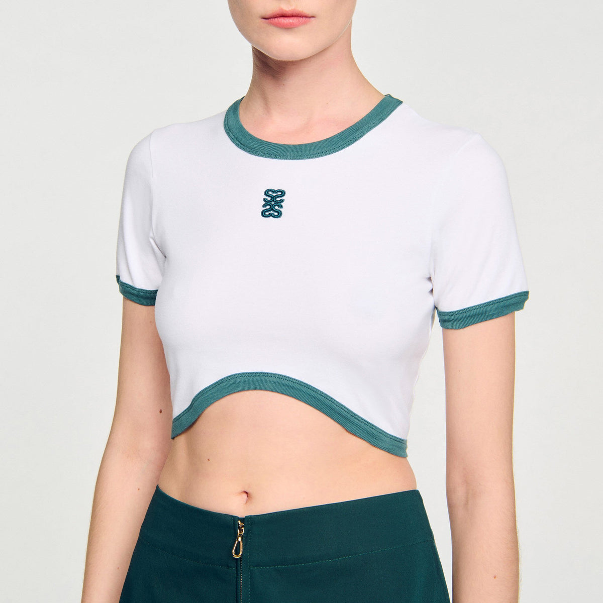 Sandro Two-tone cropped T-shirt White