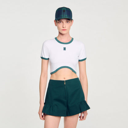 Sandro Two-tone cropped T-shirt White