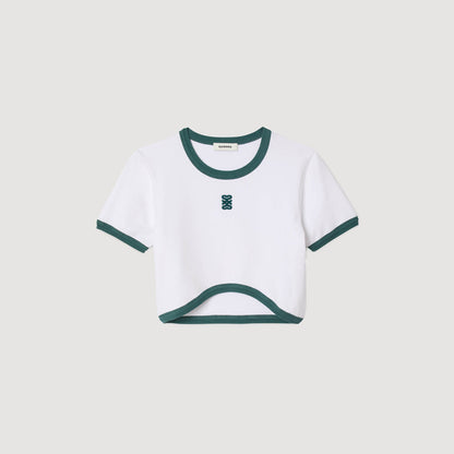 Sandro Two-tone cropped T-shirt White