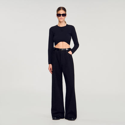 Sandro Cropped embroidered T-shirt Black