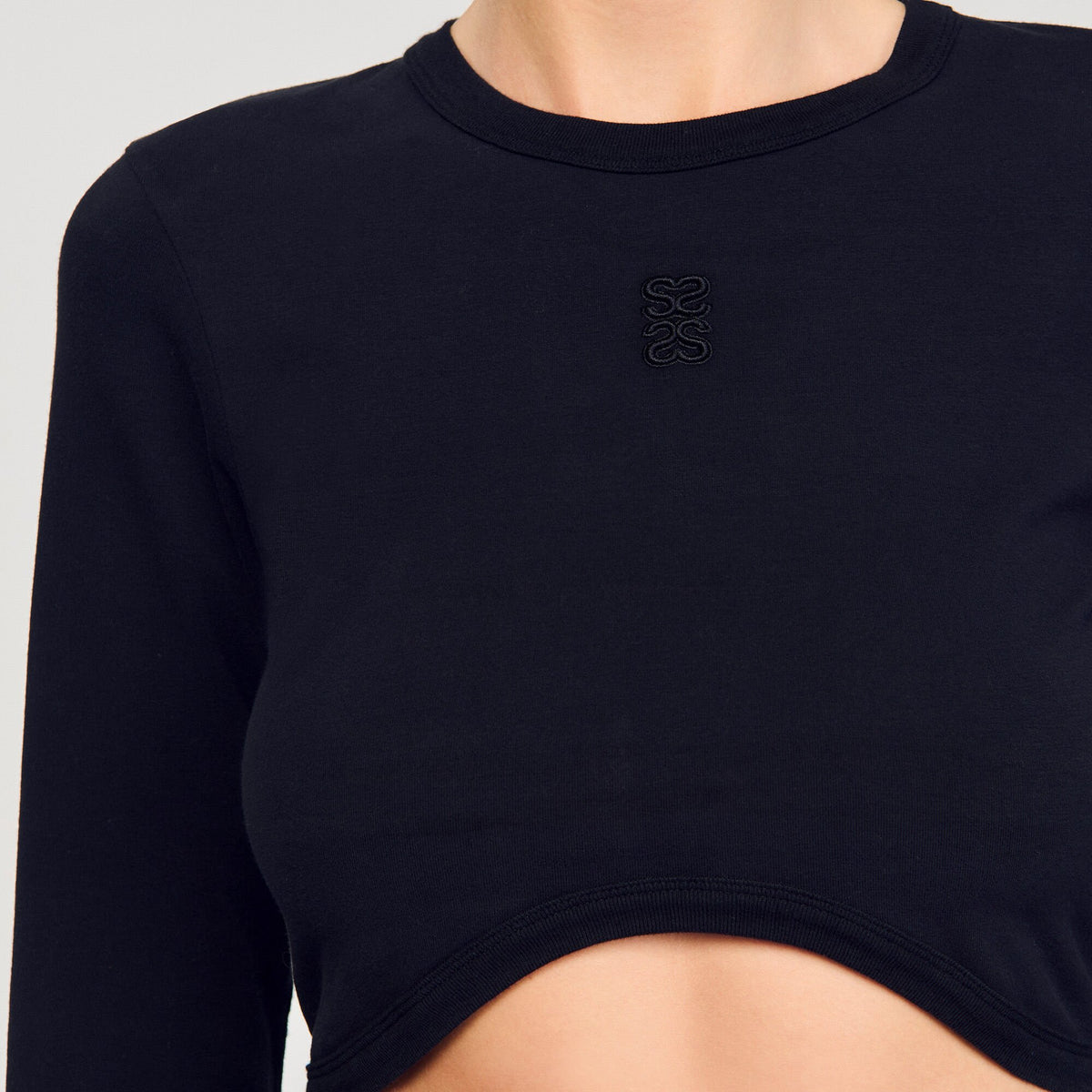 Sandro Cropped embroidered T-shirt Black