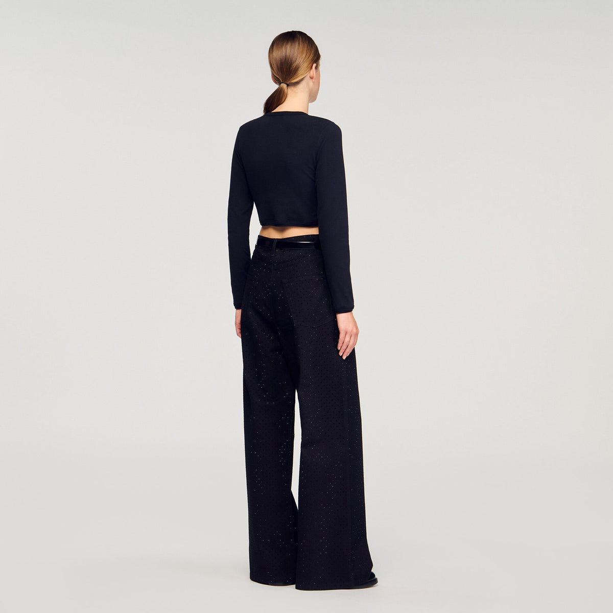 Sandro Cropped embroidered T-shirt Black
