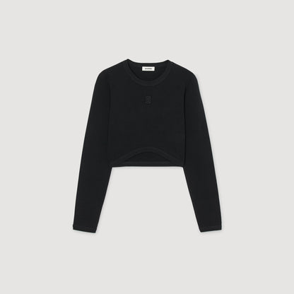 Sandro Cropped embroidered T-shirt Black