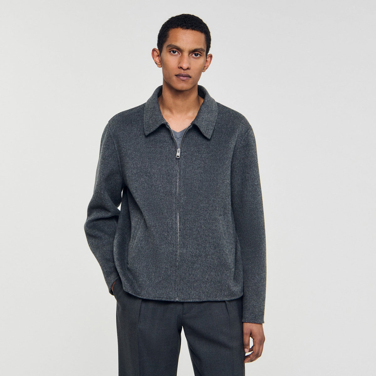 Sandro Double-faced wool jacket Dark Grey