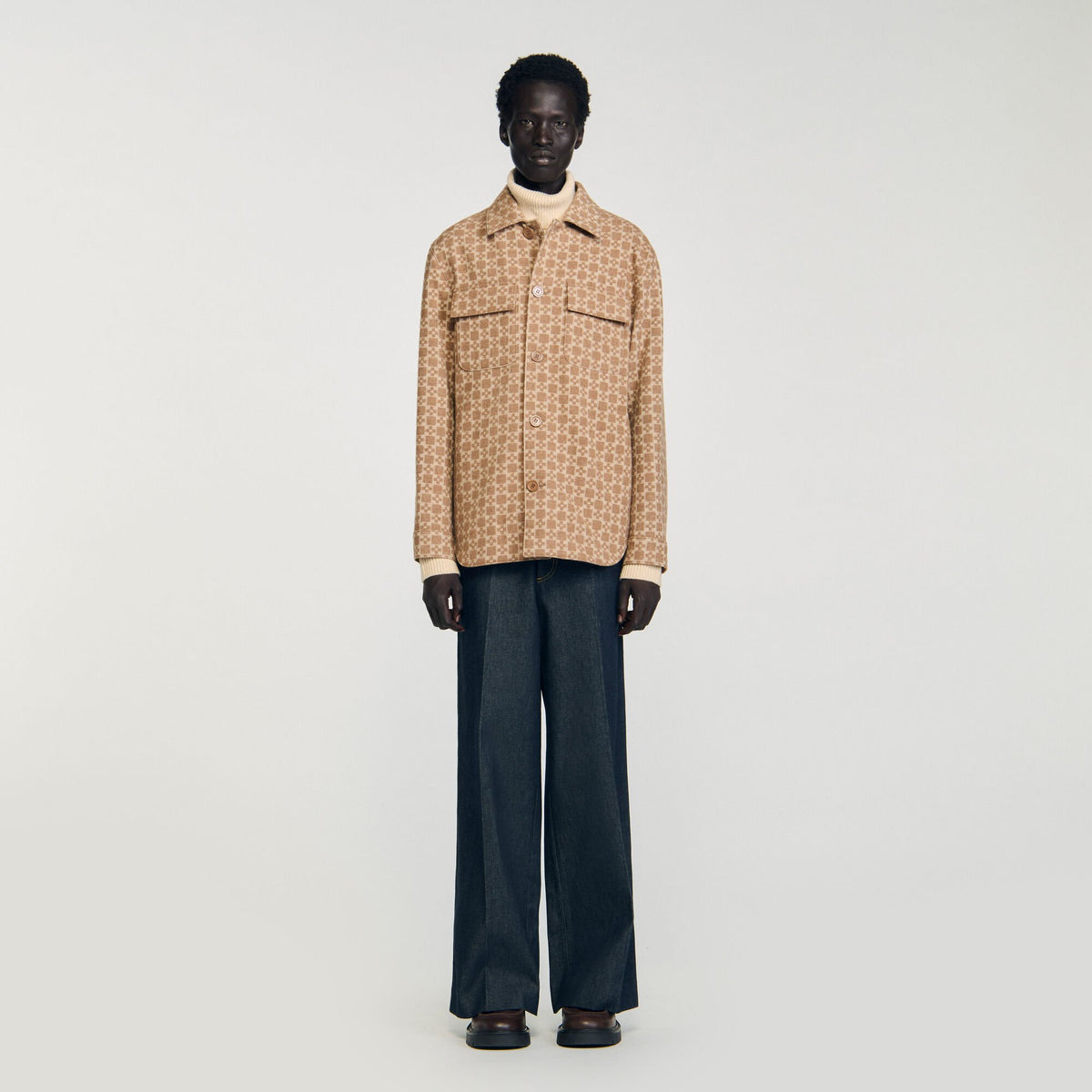Sandro Square Cross jacquard overshirt Camel