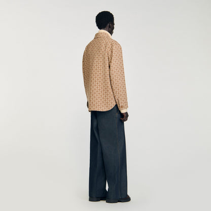Sandro Square Cross jacquard overshirt Camel