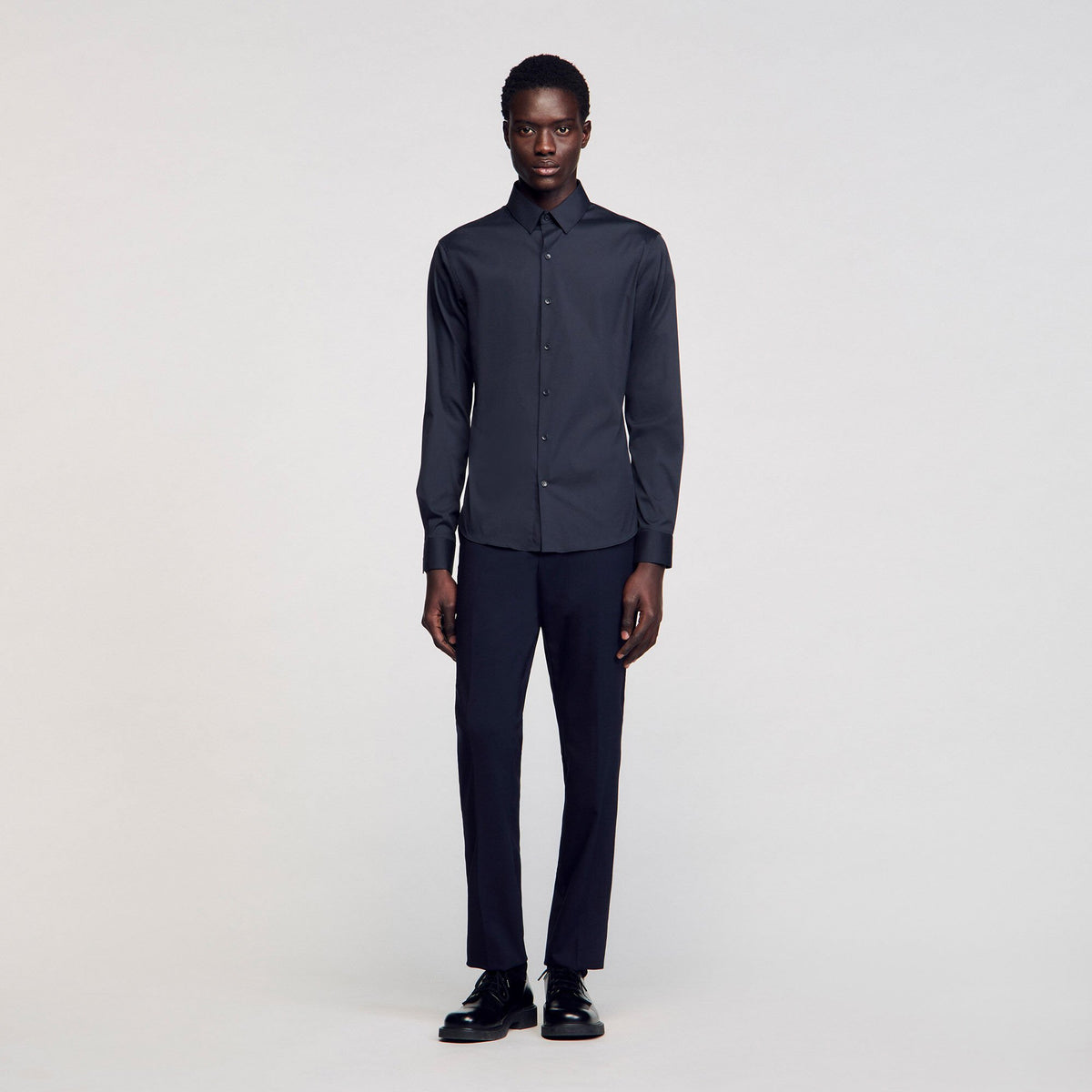 Sandro Fitted stretch cotton shirt Navy Blue