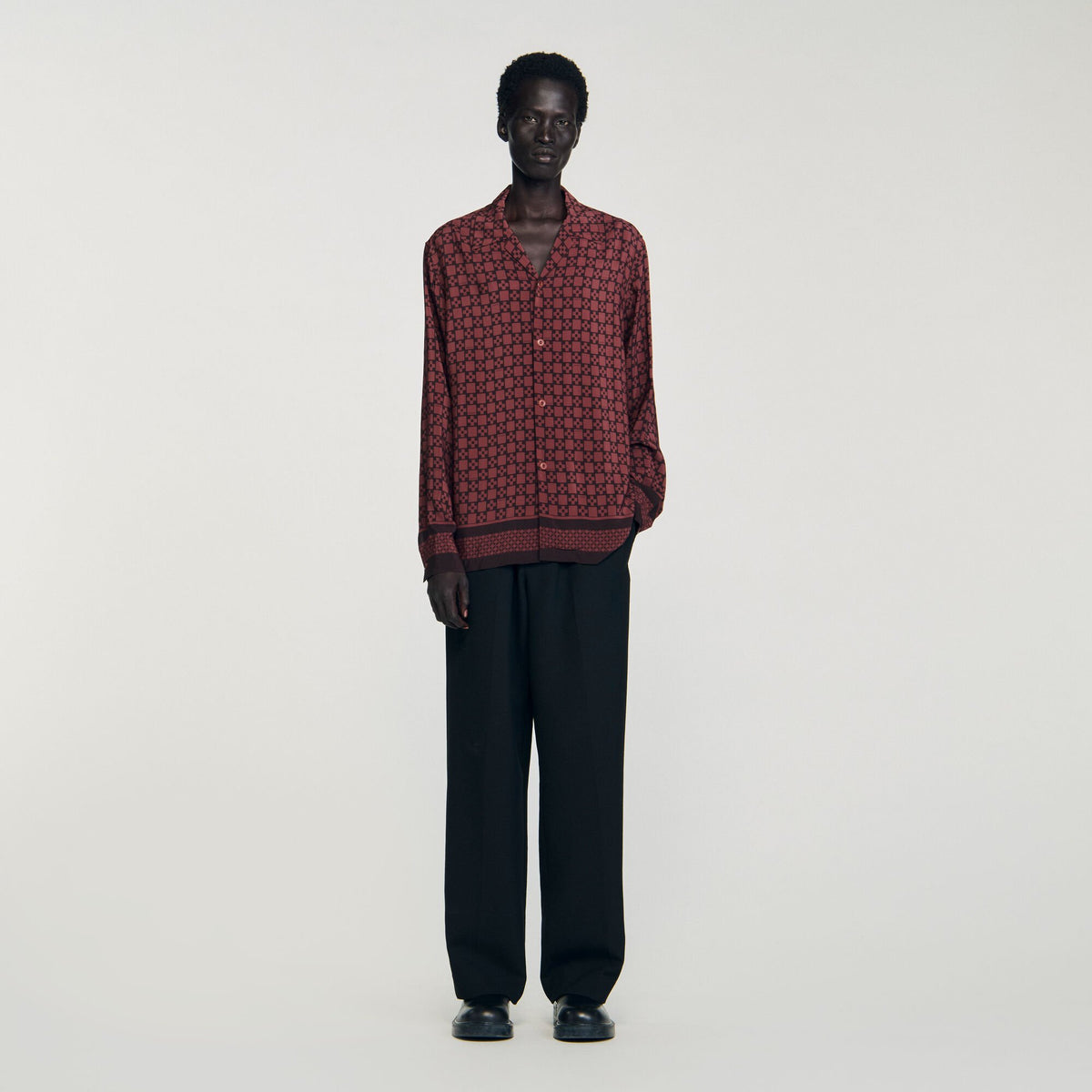 Sandro Printed loose-fit shirt Cognac