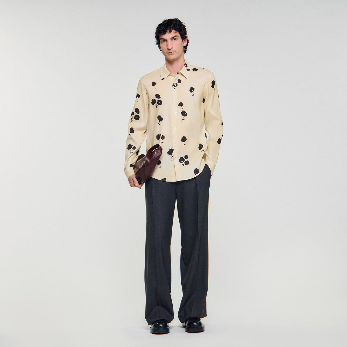 Sandro Floral print linen shirt Off White