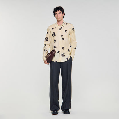 Sandro Floral print linen shirt Off White