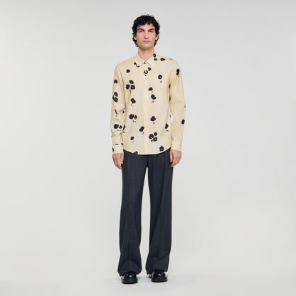 Sandro Floral print linen shirt Off White
