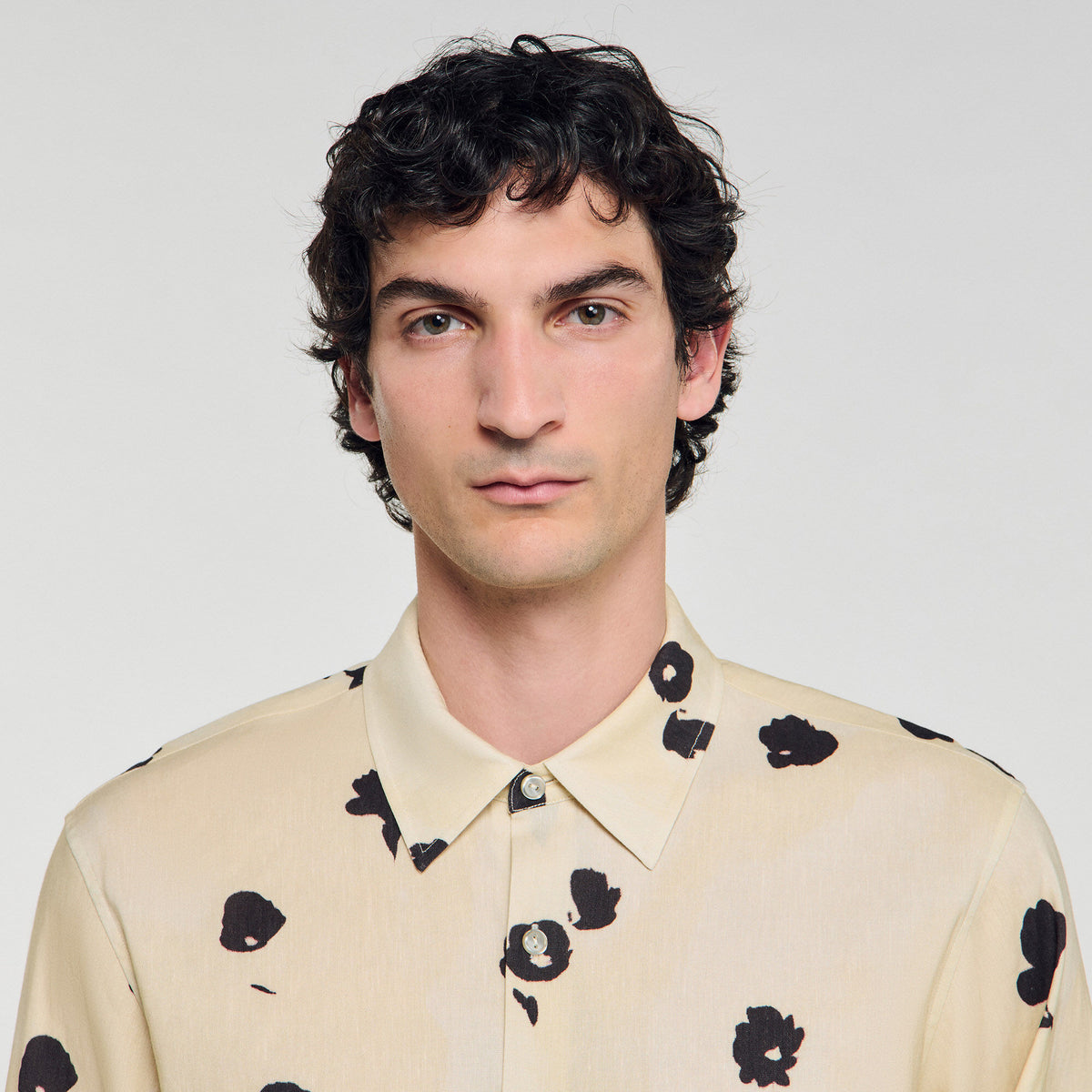 Sandro Floral print linen shirt Off White