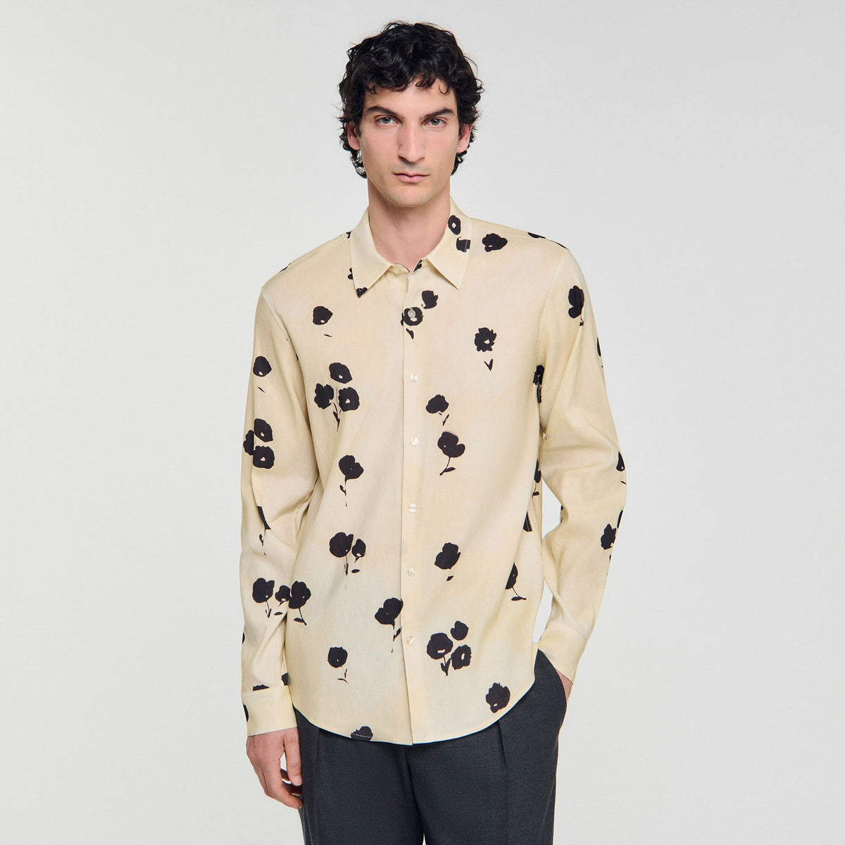 Sandro Floral print linen shirt Off White