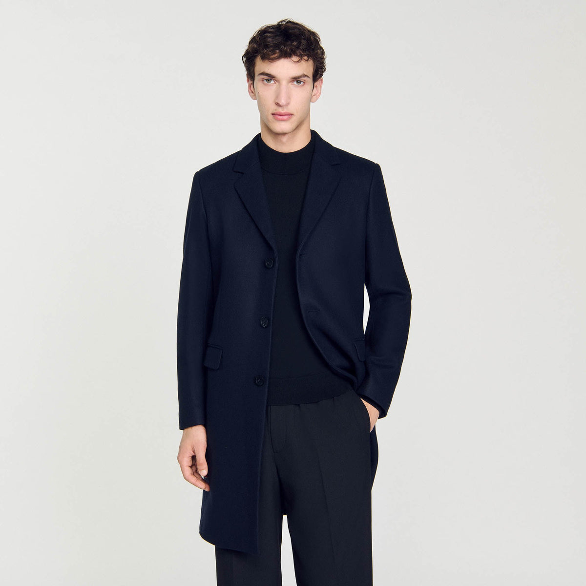 Sandro Wool broadcloth coat Navy Blue