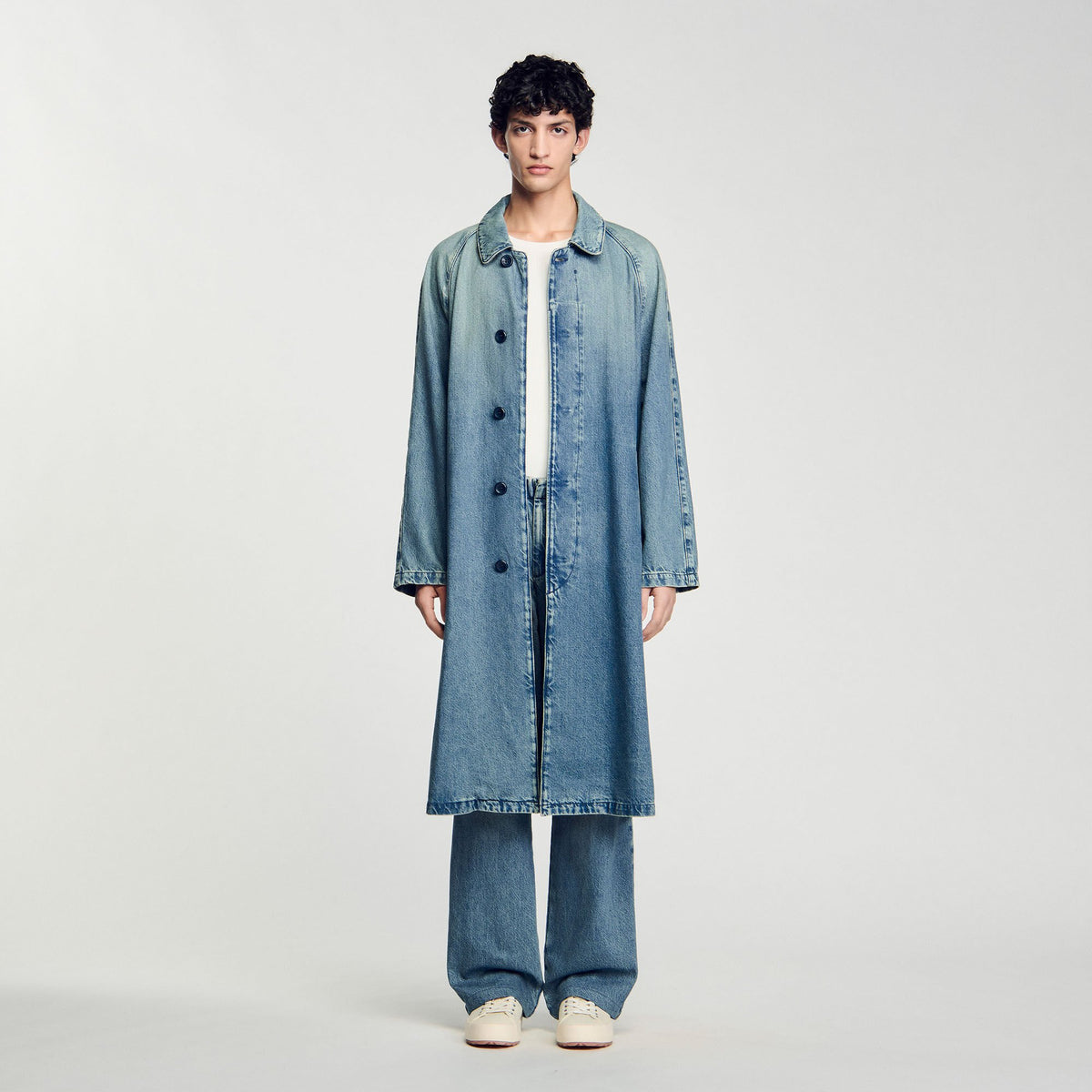 Sandro Long faded denim coat Blue Vintage - Denim