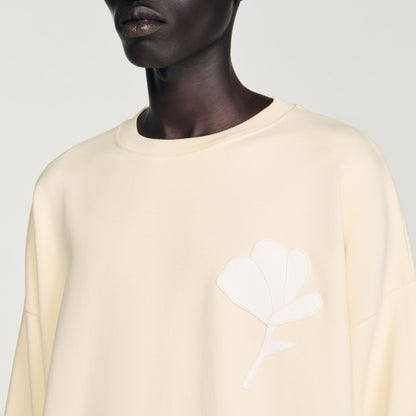 Sandro Sweatshirt with flower patch Butter Cream