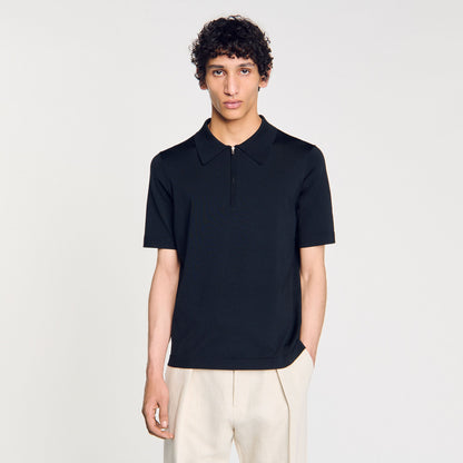 Sandro Knitted polo shirt with zip collar Fonte