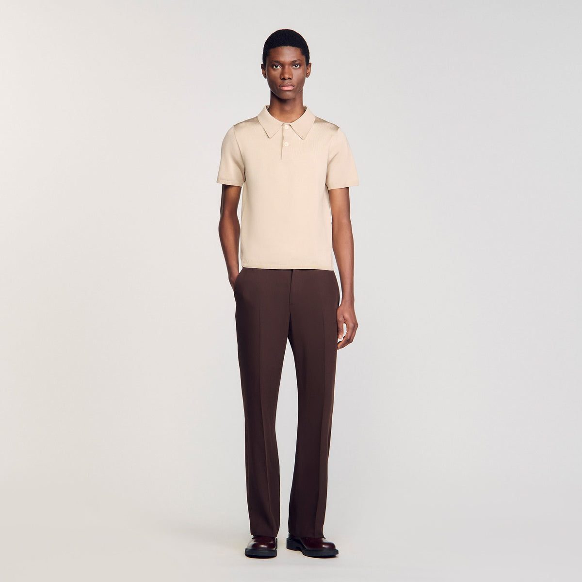 Sandro Short-sleeve knitted polo shirt Oats