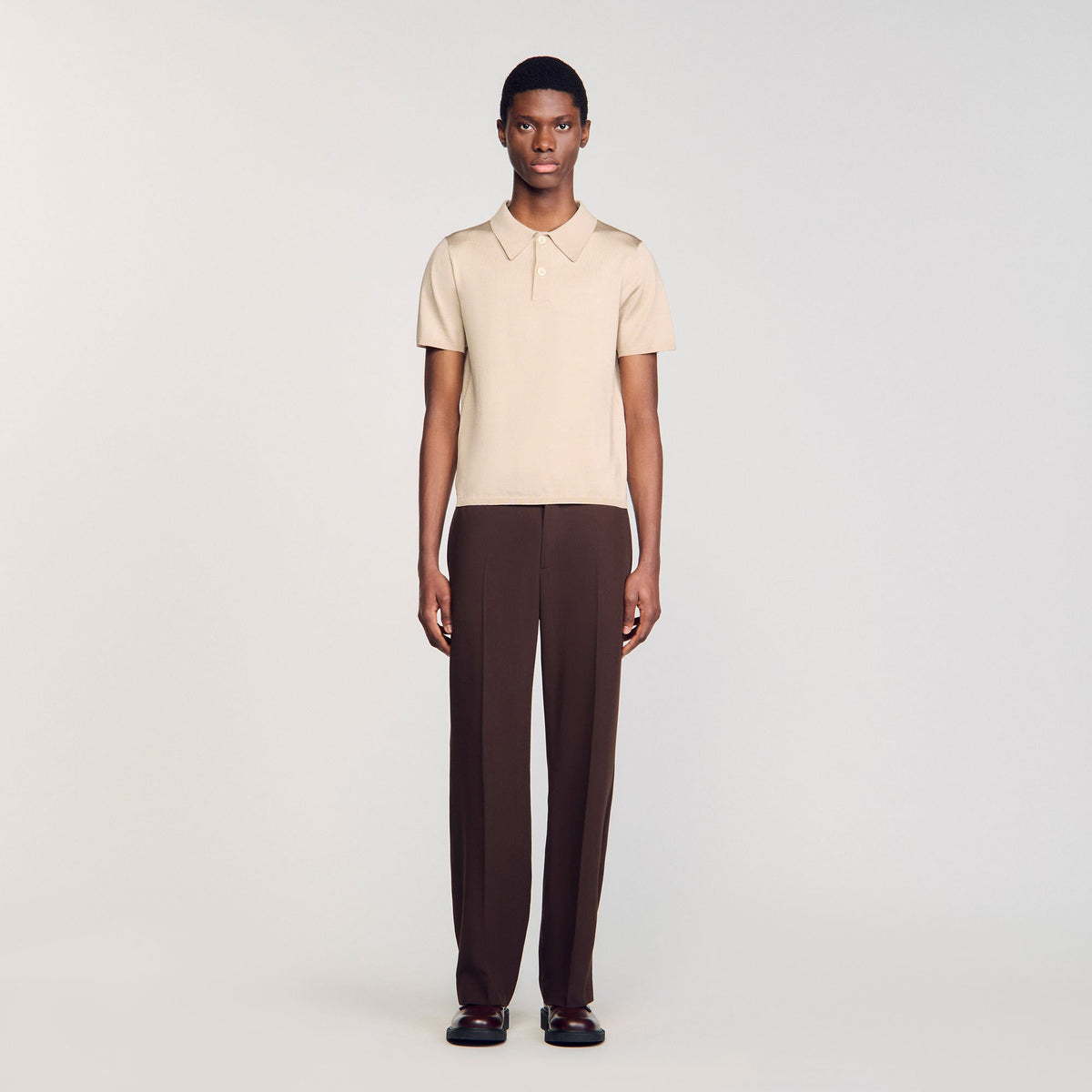 Sandro Short-sleeve knitted polo shirt Oats