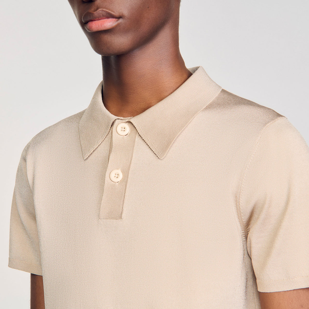 Sandro Short-sleeve knitted polo shirt Oats